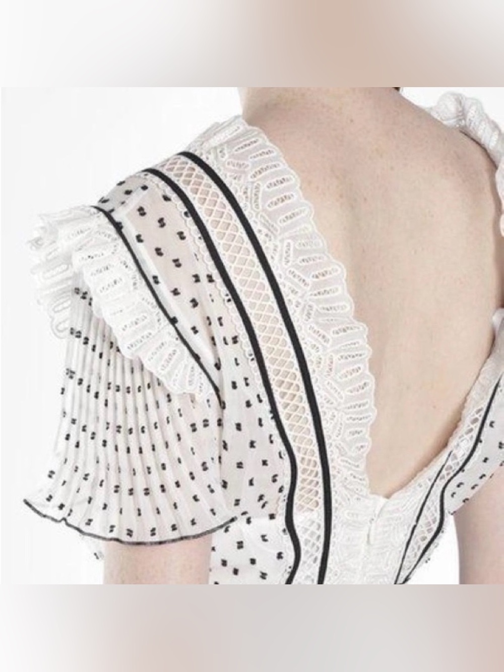Self-Portrait White Mini Dress with Black Polka Dots and Trim, US8 - Picture 4 of 14